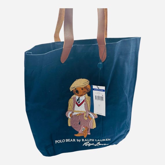 Polo Bear Canvas Tote Bag - Navy Blue - Etsy Israel