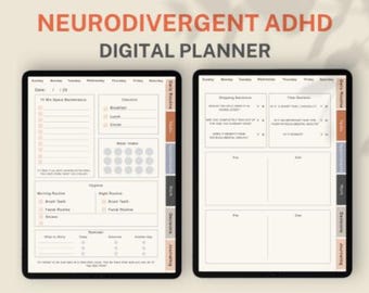 ADHD Digital Planner 2025, Hyperlinked For iPad Android Digital Planner, Goodnotes, Notability, Daily Routine Page