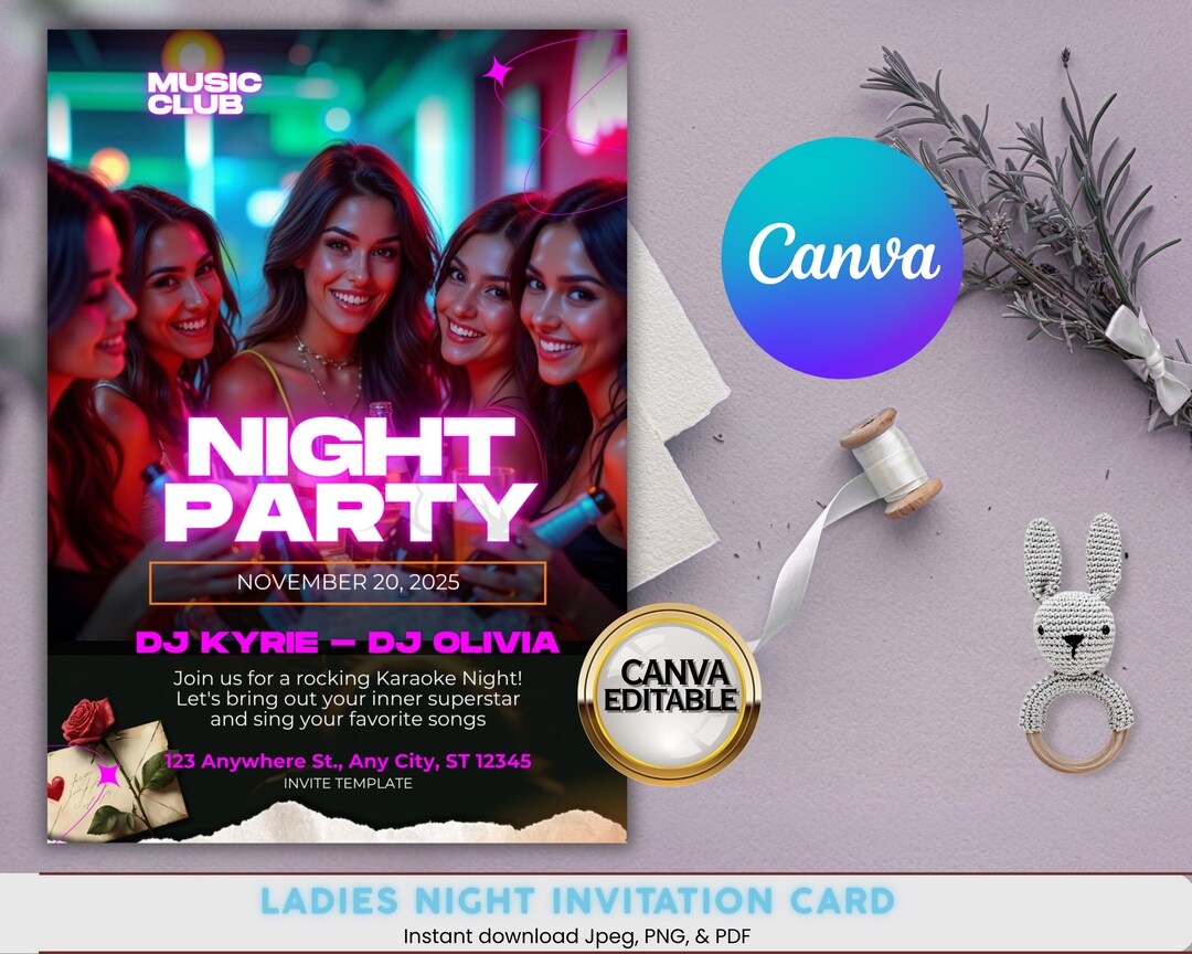 Ladies Night Invitation | Girls Night Out Party Invite | Editable Canva ...