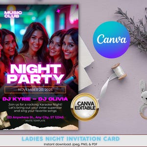 Ladies Night Invitation | Girls Night Out Party Invite | Editable Canva Template | Digital Download | Printable Party Invite.