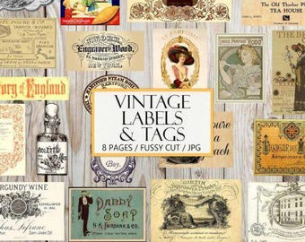 RANDOM LABELS 2025 - NEU: Vintage style, eine Seite mit zufälligen Mix-Etiketten für Scrapbooking und Junk Journal!