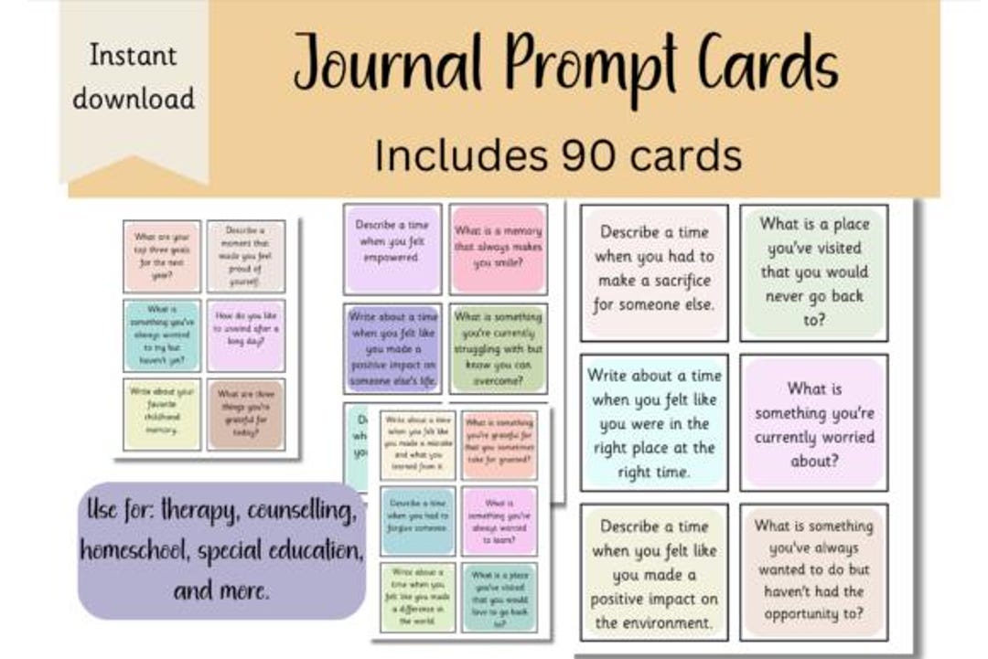 Printable 72 Prompt Cards: Dear Journal, Let's Play, Mixed Media ...