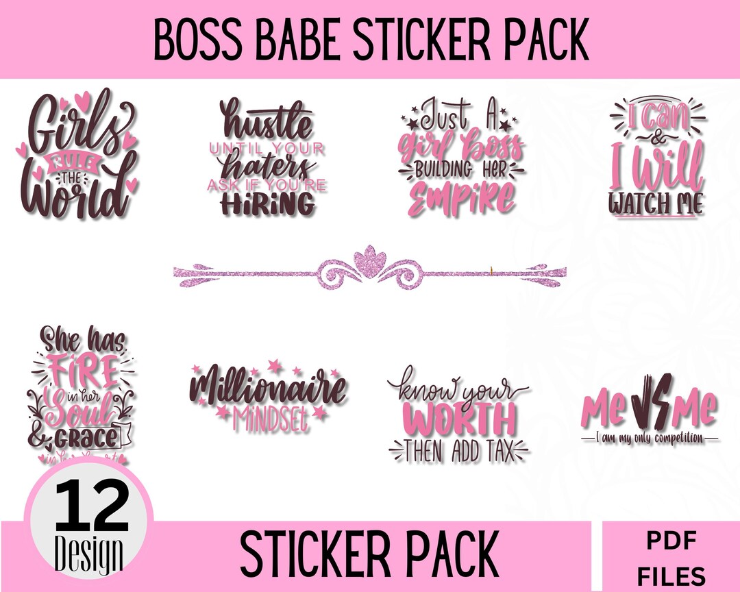 Boss Babe Digital Sticker Set | 12 Motivational Quotes SVG | Printable ...