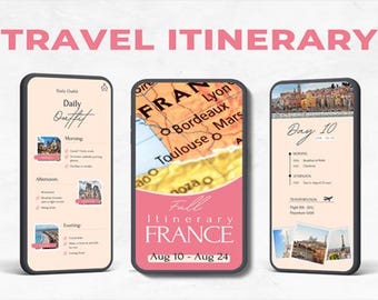 Szablon cyfrowego planu podróży, mobilny przewodnik turystyczny po Włoszech i Francji, Canva Trip Planner, Holiday Planner Vacation Organizer
