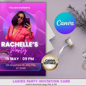 Ladies Party Invitation Card | Girls Night Canva Invite | Editable Digital Download | Printable Wine Night Party Template