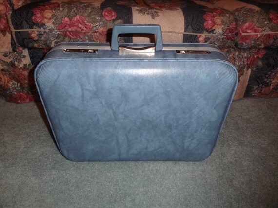 Vintage Light Blue Marbled Small Suitcase / Luggag