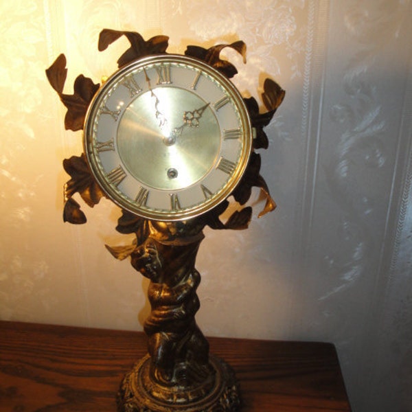 Vintage Endura 8 Day Movement  Wind Up Angel Cherub Shelf  / Table Clock