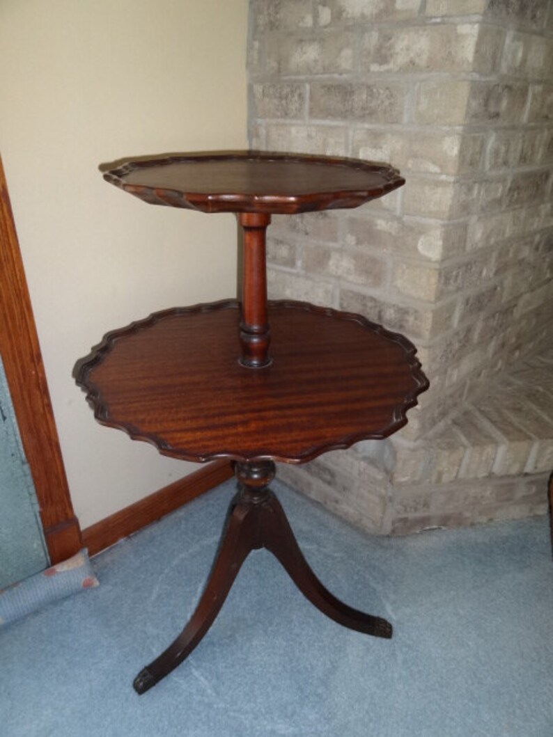 Antique Mahogany Wood Two Tier Pie Shaped Side Table | Etsy