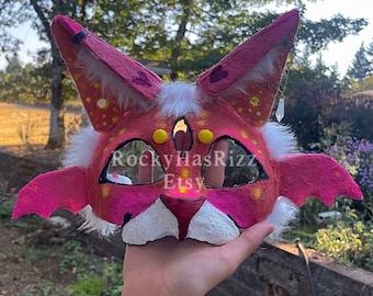 maschera therian ibrida di drago rosa e giallo con fodera