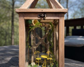 Refugio artesanal para arañas estilo farol de bosque / Terrario de musgo natural / Hábitat de estilo rústico vintage / Hogar para arañas saltarinas - color tostado