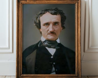 Ritratto colorato di Edgar Allan Poe: arte murale gotica d'epoca restaurata