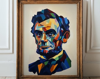 Impresión abstracta de Abraham Lincoln: arte geométrico colorido