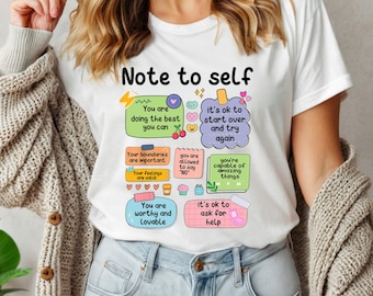 Note to Self T-Shirt, Motivational Minimalist T-shirt, Positive Reminder Shirt, Aesthetic Graphic Tee, Self Care Gift, Notebook Funny Shirt
