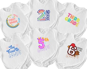 Back to School Grade Level Shirts, First Day of School T-Shirt, Grade Tee for Kids, 1st to 6th Grade Shirt, Colorful School Shirt