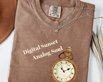 Digital Sunset Shirt, Analog Soul Graphic T-Shirt, Retro 80s Inspired Shirt, Cyber Nostalgia Tee, Vintage Synthwave Shirt, Vaporwave Tee