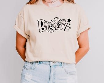 BOO Mouse Ears T-Shirt, Cute Halloween Graphic Tee, Spooky Disney-Inspired Shirt, Style Halloween Tee, Ghost Mickey Aesthetic T-Shirt