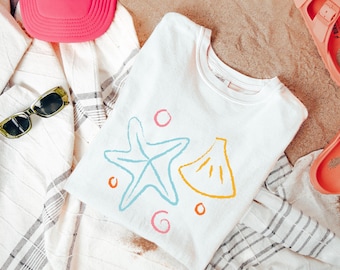 Seashell Summer Shirt, Beach Vibes Comfort Colors Tee, Coastal Aesthetic T-Shirt, Ocean Lover Gift, Sea Shell Graphic Shirt,Summer Beachwear