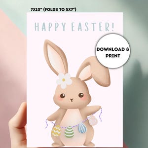 Jolie carte de lapin de Pâques, carte de Pâques imprimable, voeux de Pâques numérique, carte de Joyeuses Pâques, téléchargement immédiat, carte imprimable bricolage