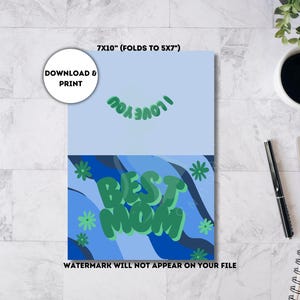 Najlepsza mama Retro Karta na Dzień Matki - Wydrukuj 7x10” Składana Karta | Styl Funky Groovy 70s | Natychmiastowe pobranie cyfrowe