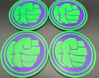Hulk inspiriertes Untersetzer-Set 4 | 3D gedruckte Superheld Untersetzer mit Halter