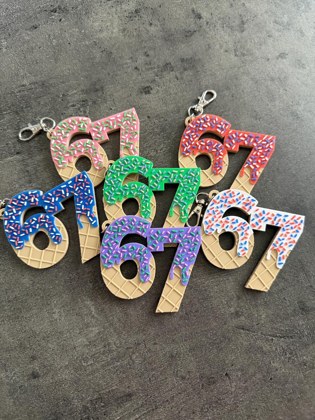 67 Ice Cream Drip 3D Printed Number Keychain – Custom Birthday Keychain ...