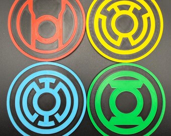 Lantern Corps Inspired Coaster Set | 3D Printed Drink Coasters with Holder | Pick your set of 4! All Corps Available | Superhero Fan Gift
