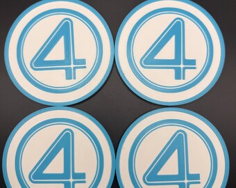 Fantastic Four Logo 3D Printed Coaster Set with Holder |  Hero Inspired | 3D Printed Drink Coasters with Holder