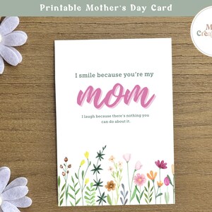 Tarjeta divertida del Día de la Madre para hijas e hijos. Imprima en casa, imprimible digitalmente, regalos para mamá, regalos para el Día de la Madre, tarjeta floral feliz del Día de la Madre para niños.