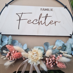 Door sign | Wall decoration | Metal ring | Dried flowers | Door wreath | Loop | Housewarming gift | Home decoration