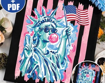Statua Wolności w formacie PNG, plik sublimacji z okazji 4 lipca, projekt retro Bubblegum Liberty, patriotyczna grafika okularów przeciwsłonecznych w formacie PNG, pobieranie cyfrowe