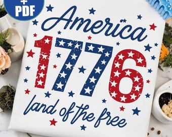 Ameryka 1776 PNG, Kraj darmowego pliku PDF, Patriotyczny styl vintage, Retro 4 lipca, Zniszczona grafika z numerami z 1776 roku, Sublimacja w kształcie gwiazdek