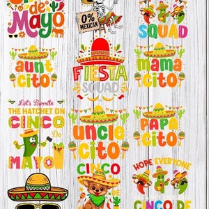 シンコ デ マヨ SVG バンドル、フィエスタ スクワッド シャツ デザイン、ママ シト (デジタル ダウンロード)