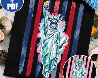 Statua Wolności PNG, Modny wzór Bubblegum Liberty, Plik sublimacji z okazji 4 lipca, Fajna patriotyczna grafika uliczna PNG, Pobieranie cyfrowe