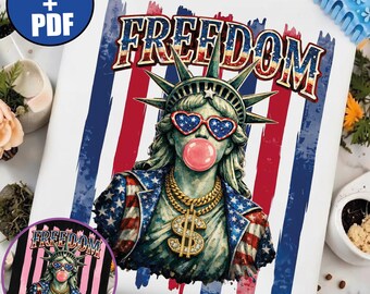 Różowy 4 lipca PNG, Statua Wolności PDF, Boujee Patriotic, Retro Bubblegum Liberty Graphic, Jasnoróżowa koszulka z okazji Dnia Niepodległości