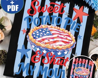 4 lipca PNG, Ciasto z batatów Zamknij mi usta PDF, Patriotyczny projekt sublimacji, Grafika retro odzieży południowej, Clipart z amerykańską flagą na cieście