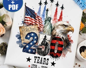50 años de América PNG, 1776 2026 PDF, Semiquincentenario, Camiseta del 4 de julio 250 aniversario, Gráfico Nosotros el Pueblo.