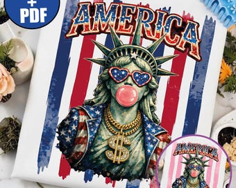 4 lipca PNG, Amerykańska Statua Wolności w formacie PDF, Boujee Patriotic, Zabawny Dzień Niepodległości, Grafika retro Bubblegum Liberty, Prezent z USA z 1776 r.