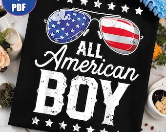 All American Boy PNG, Okulary przeciwsłoneczne dla dzieci PDF, Młodzieżowa koszulka patriotyczna, Maluch 4 lipca, Zniszczona flaga lotnika, Retro Little Patriot Art