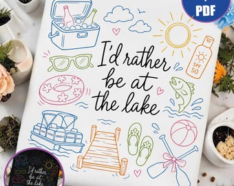 Rather Be At Lake PNG, Dzień Życia na Jeziorze (PDF), Koszulka z Wakacjami Letnimi, Retro Camp Doodle, Koszulka Rodzinna z Domkiem nad Jeziorem, Grafika na Pontonie, Uroczy Plener