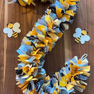 Honeybee garland, Bees and stripes garland, rag tie, banner garland, photo prop, mantel garland and decoration, bee garland, fabric garland