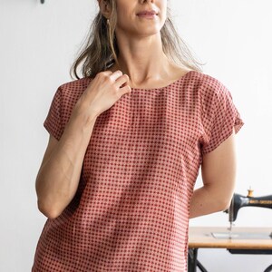 Pure Silk Collarless Blouse | Short Sleeve Relaxed top | Luxury Summer Shirt | Romantic Silk Blouse | Boat neck Silk Blouse | Cocktail top