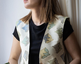 Gobelin Weste aus Baumwolle: Handgefertigte Boho Weste