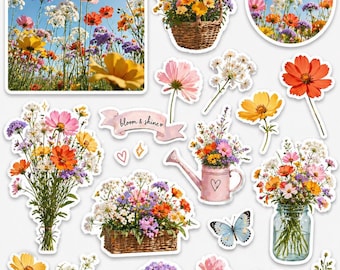 Flower Stickers Digital Download | Floral Planner Stickers | Cozy Botanical PNG Bundle for GoodNotes