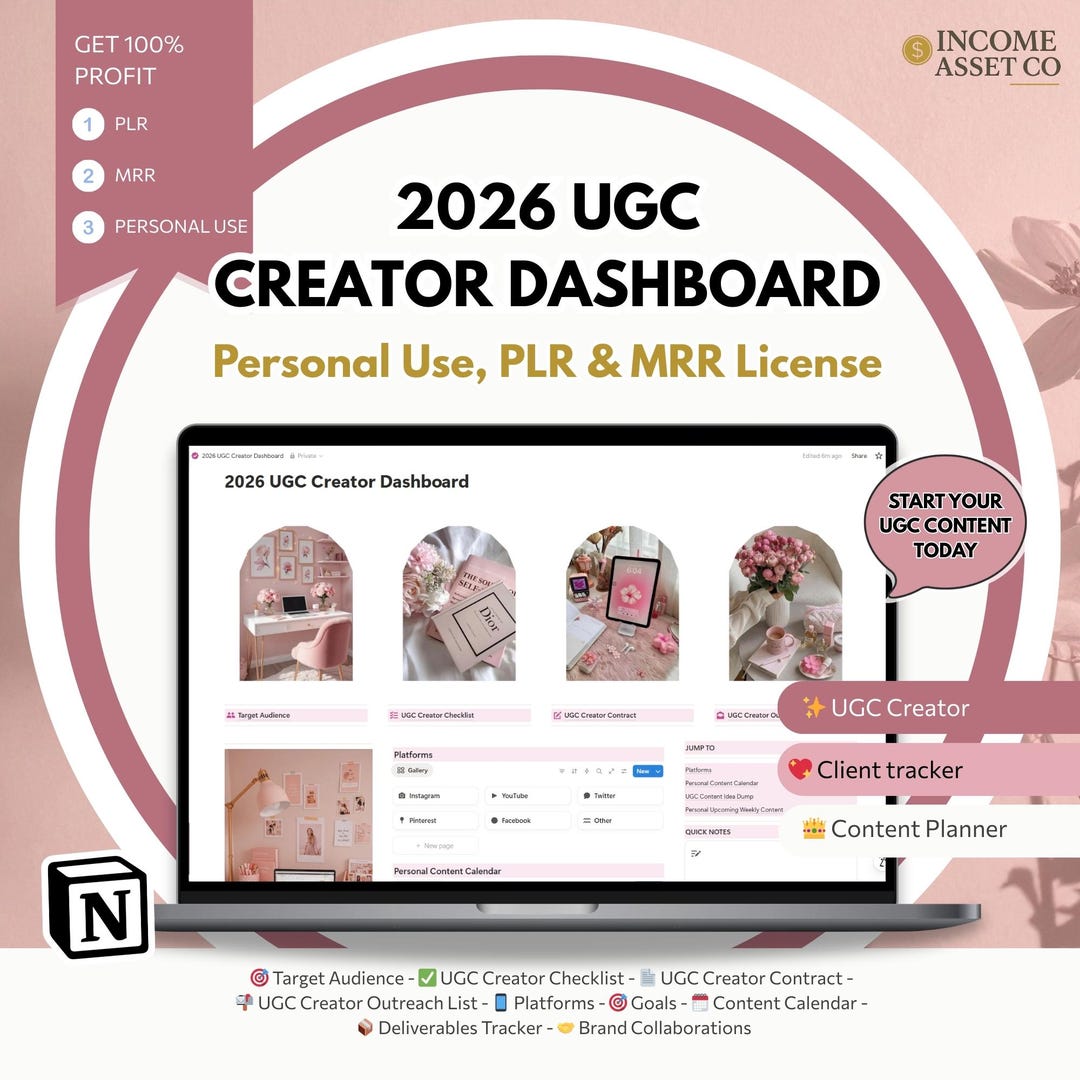 2026 UGC Creator Dashboard – Notion Planner I PLR & MRR - Etsy