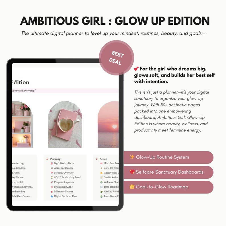Glow-Up Notion Planner: Self-Care, Goals, Routines - PLR/MRR License (Digital Download bild 7