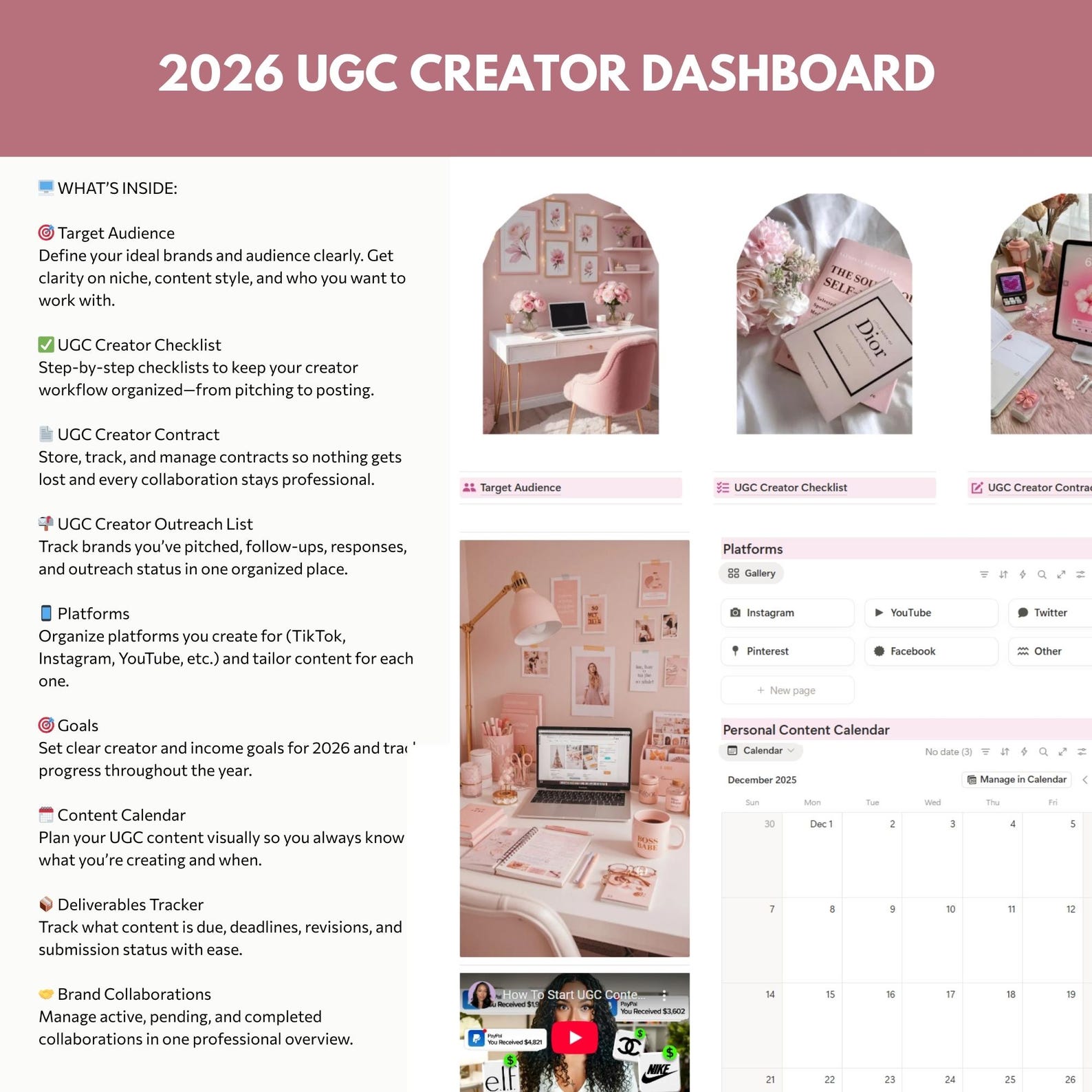 2026 UGC Creator Dashboard – Notion Planner I PLR & MRR - Etsy