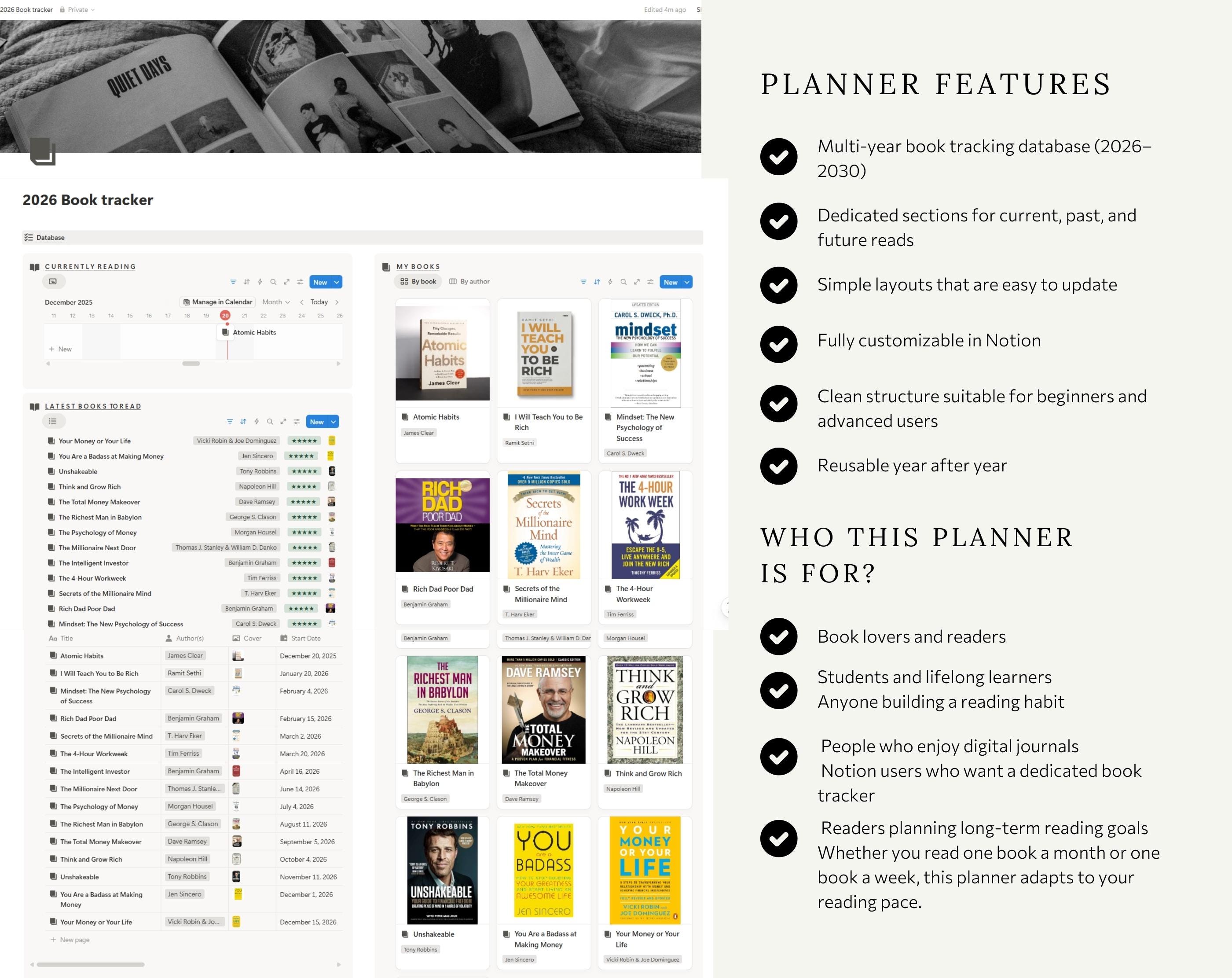 2026–2030 Book Tracker Notion Template - Etsy