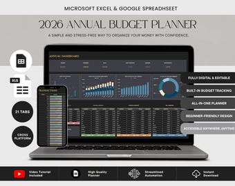 2026 Annual Budget Planner – Google Spreadsheet & Microsoft Excel