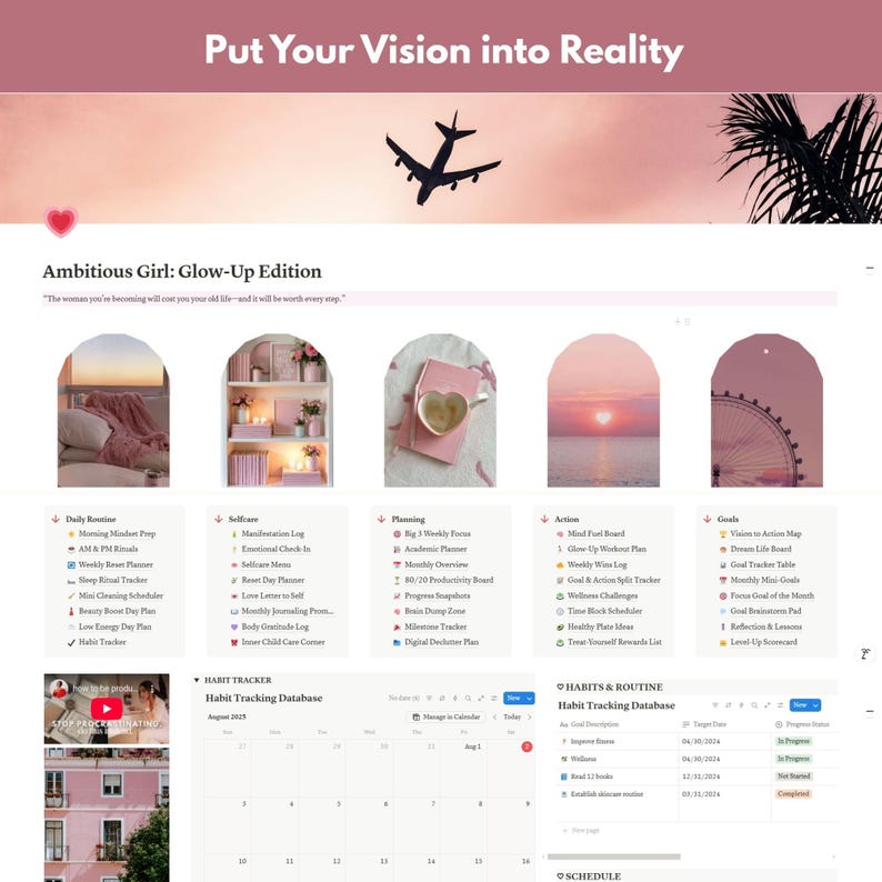 Glow-Up Notion Planner: Self-Care, Goals, Routines - PLR/MRR License (Digital Download bild 2