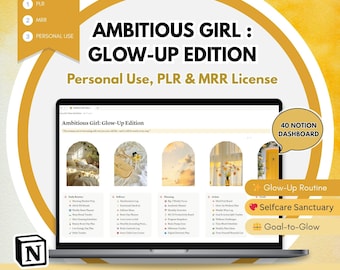 Glow-Up Notion Planner: Self-Care, Goals, Routines - PLR/MRR License (Digital Download)